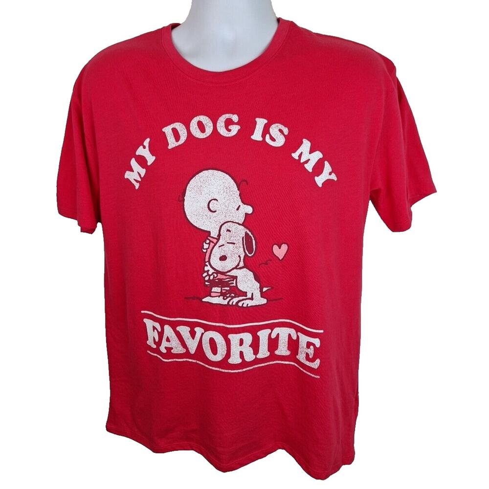 Red Peanuts Snoopy "My Dog Is My Favorite" Size XXL 16/18 T-Shirt